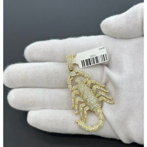 925 Sterling Silver Gold Plated CZ Scorpion Zodiac Pendant CZ Charm 2.2 inch